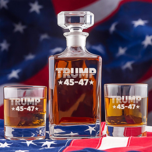 Trump 45/47 Whiskey Decanter Set | Engraved Trump Presidential Whiskey Glasses EO01