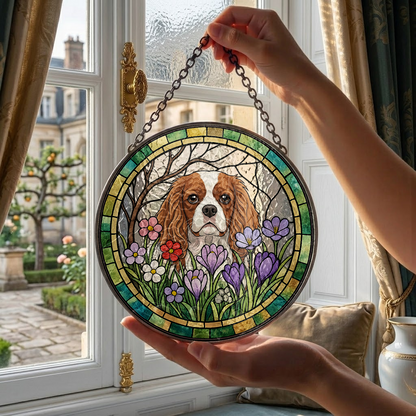 Custom Photo Dog Window Hanging – Personalized Pet Stained Glass Suncatcher Decor (THUC99)