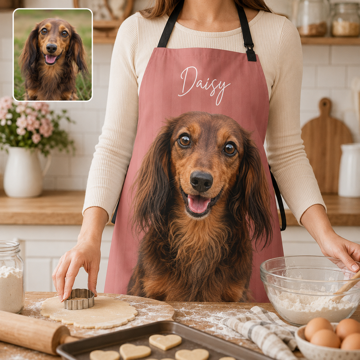 Custom Dog Face Apron Personalized Photo Apron, Funny Pet Lover Kitchen Gift for Dog Mom and Dog Dad THUC99
