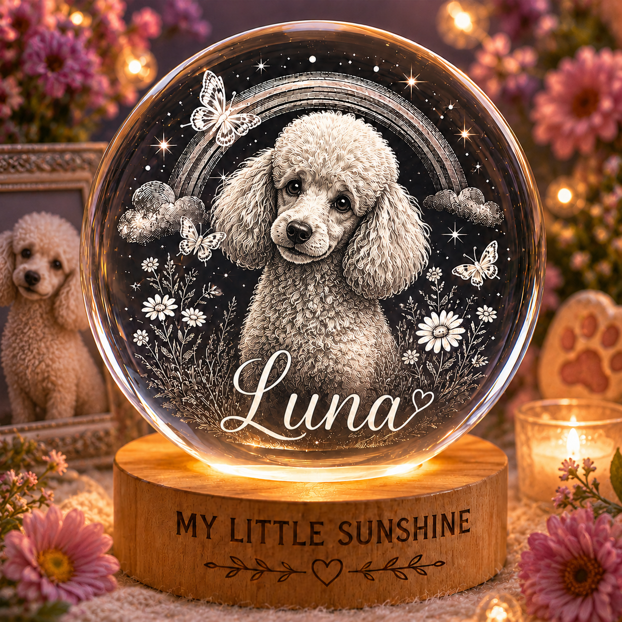 Personalized Pet Photo Crystal Ball Lamp, Custom Dog Night Light, Memorial Pet Gift THUC99