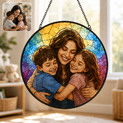 Personalized Grandma and Grandkids Photo Suncatcher, Custom Stained Glass Window Hanging Decor THUC99