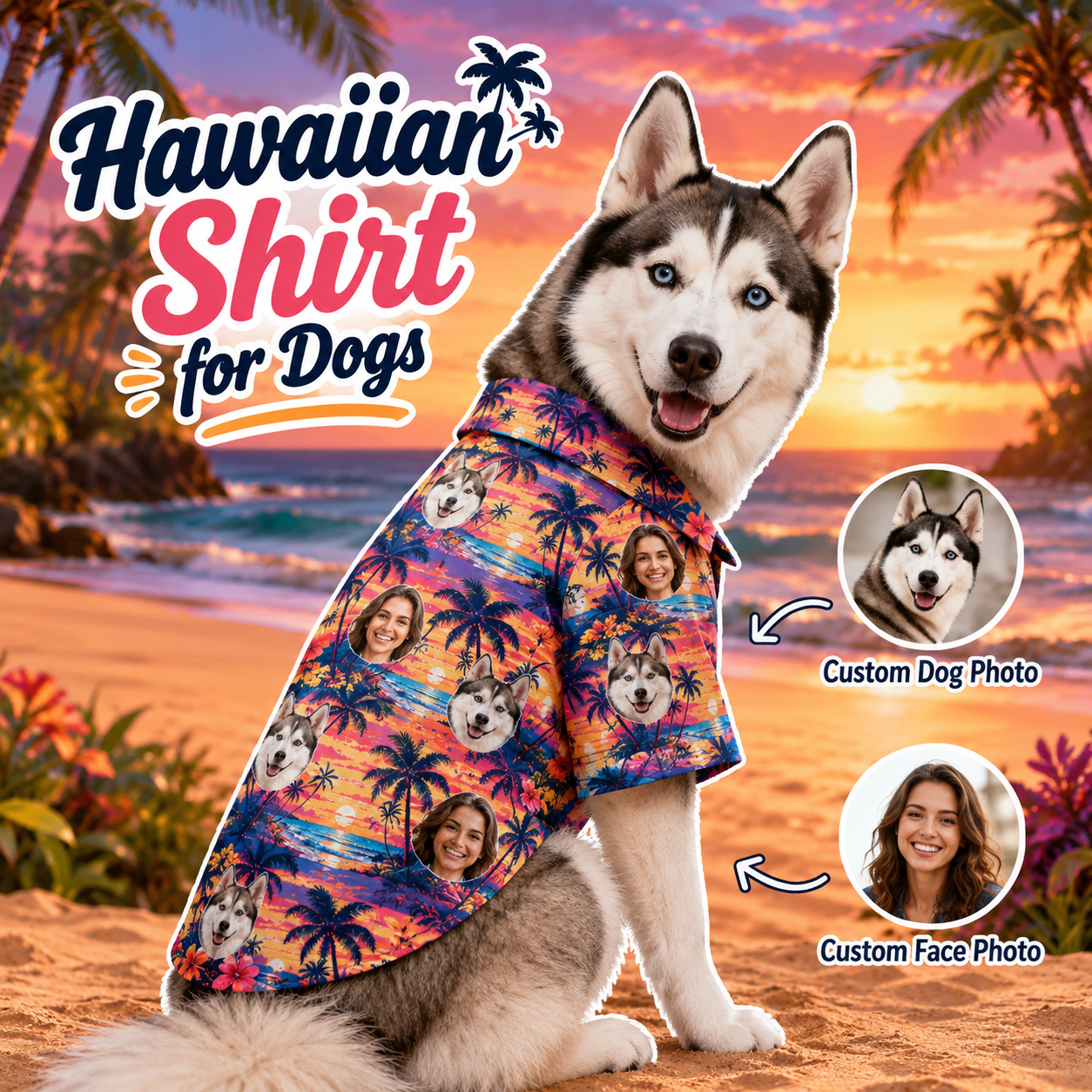 Personalized Dog Face Hawaiian Shirt, Custom Pet Vacation Shirt, Tropical Summer Gift THUC99