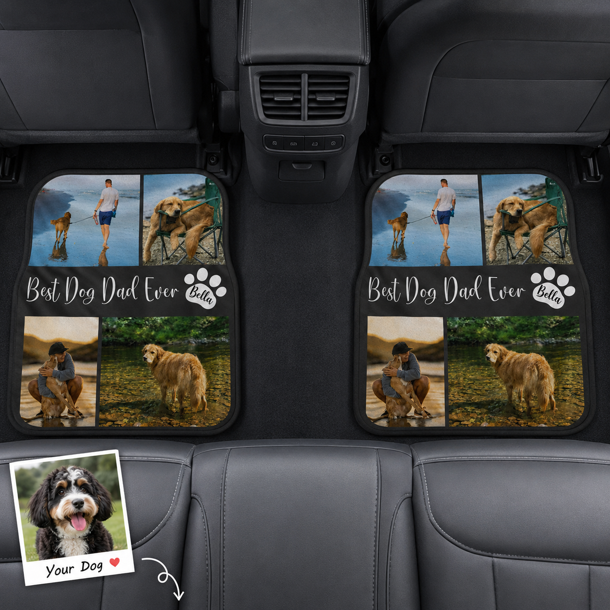 Custom Dog Portrait Auto Floor Mats 4-Piece Set, Personalized Pet Car Interior DecorTHUC99