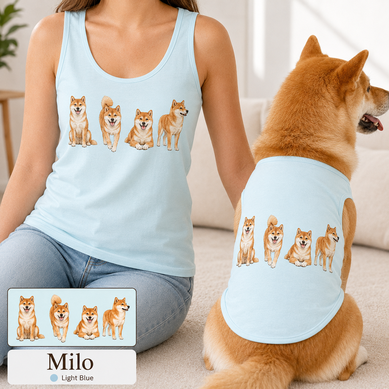 Custom Pet Photo Tank Top Set, Matching Owner and Dog Gift Outfit Gift For Women THUC99