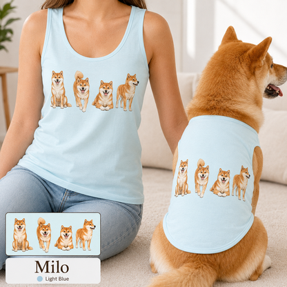 Custom Pet Photo Tank Top Set, Matching Owner and Dog Gift Outfit Gift For Women THUC99