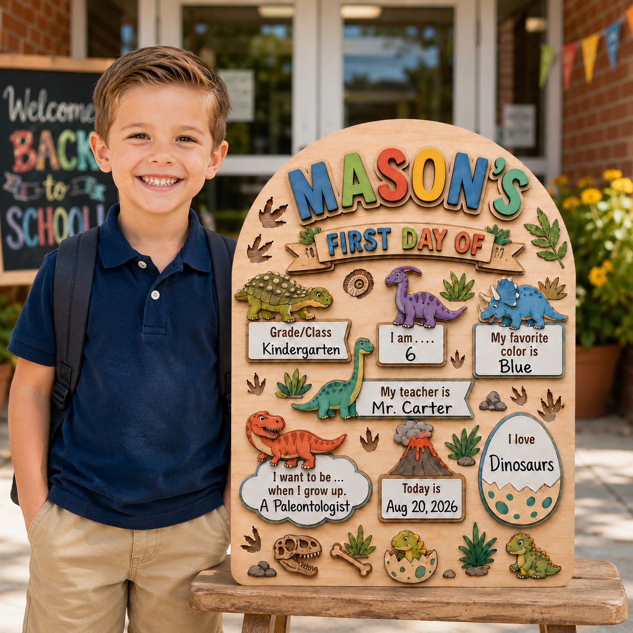 Custom Name First Day of School Sign, Personalized Last Day School Keepsake Board THUC99