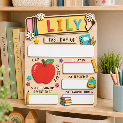 Personalized Preschool Kindergarten Sign, First Day Last Day School Board THUC99