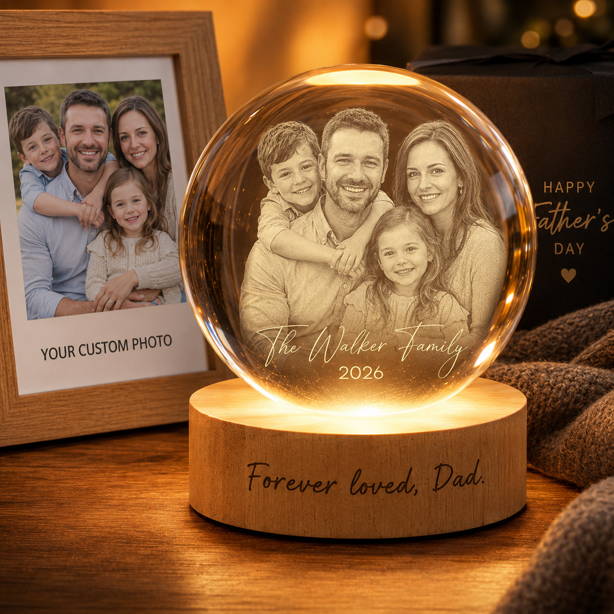 Custom Dad Crystal Ball Night Light, Personalized Photo Lamp, Father’s Day Gift For Dad THUC99