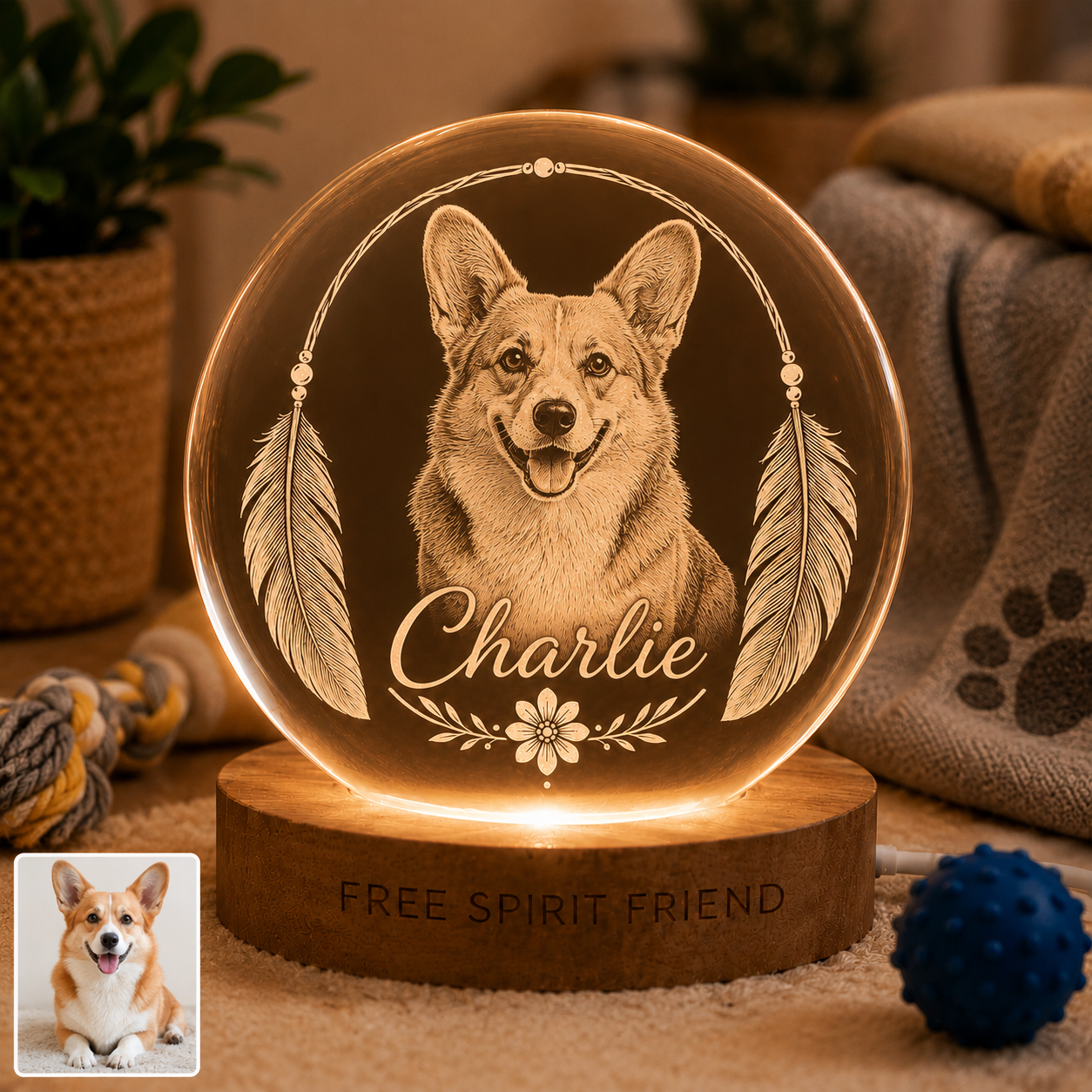 Dog Photo Crystal Ball Night Light, Custom Pet Memorial Lamp, Personalized Dog Gift THUC99