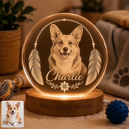 Dog Photo Crystal Ball Night Light, Custom Pet Memorial Lamp, Personalized Dog Gift THUC99
