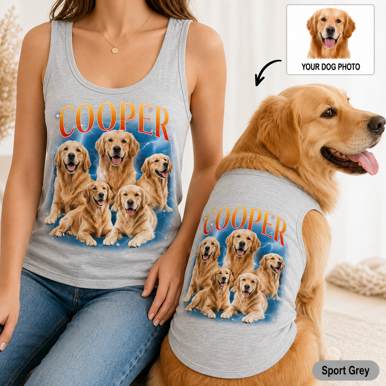 Custom Women’s Dog Mom and Pet Tank Top Set, Personalized Matching Dog Photo Shirt THUC99