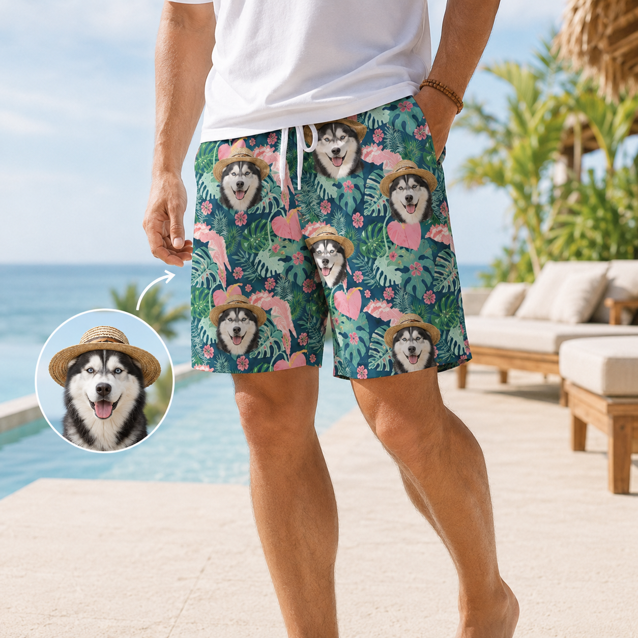 Personalized Custom Dog Face Beach Shorts All Over Print Summer Swimwear THUC99