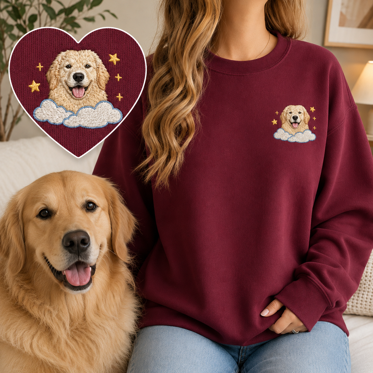 Custom Pet Embroidered Sweatshirt, Personalized Dog Portrait Hoodie Gift THUC99