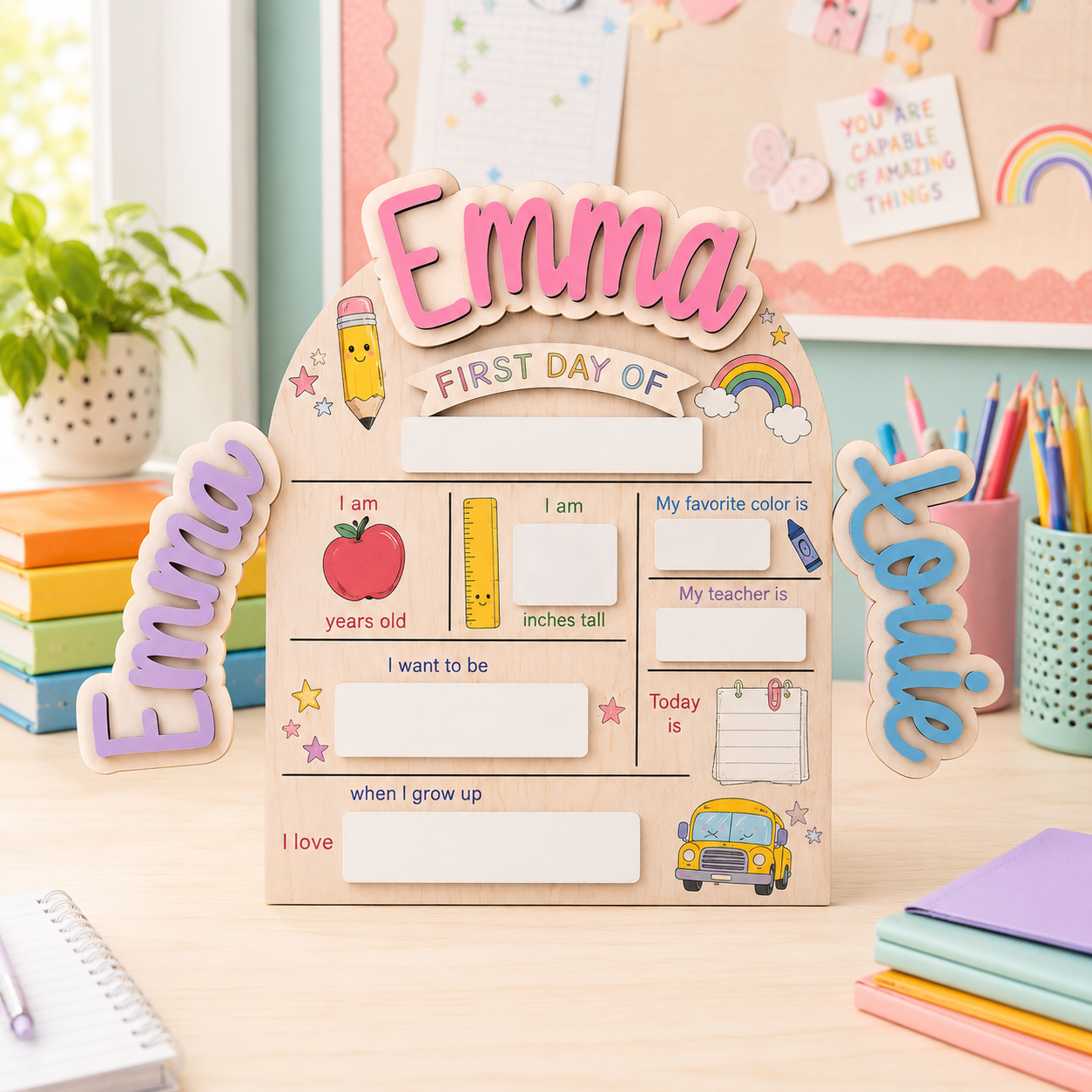 Personalized Preschool Kindergarten Sign, First Day Last Day School Board THUC99