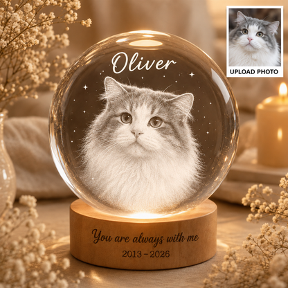 Custom Dog Photo Ball Lamp, Personalized Pet Crystal Night Light, Memorial Pet Gift THUC99