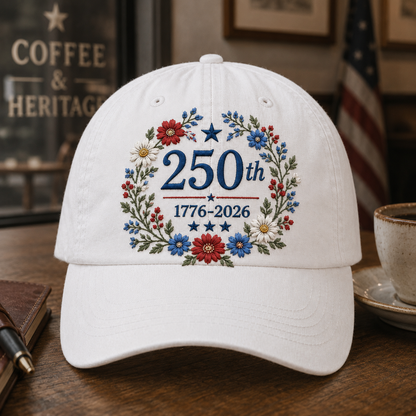 America 250th Birthday Embroidered Washed Cotton Hat Patriotic Adjustable Baseball Cap THUC99