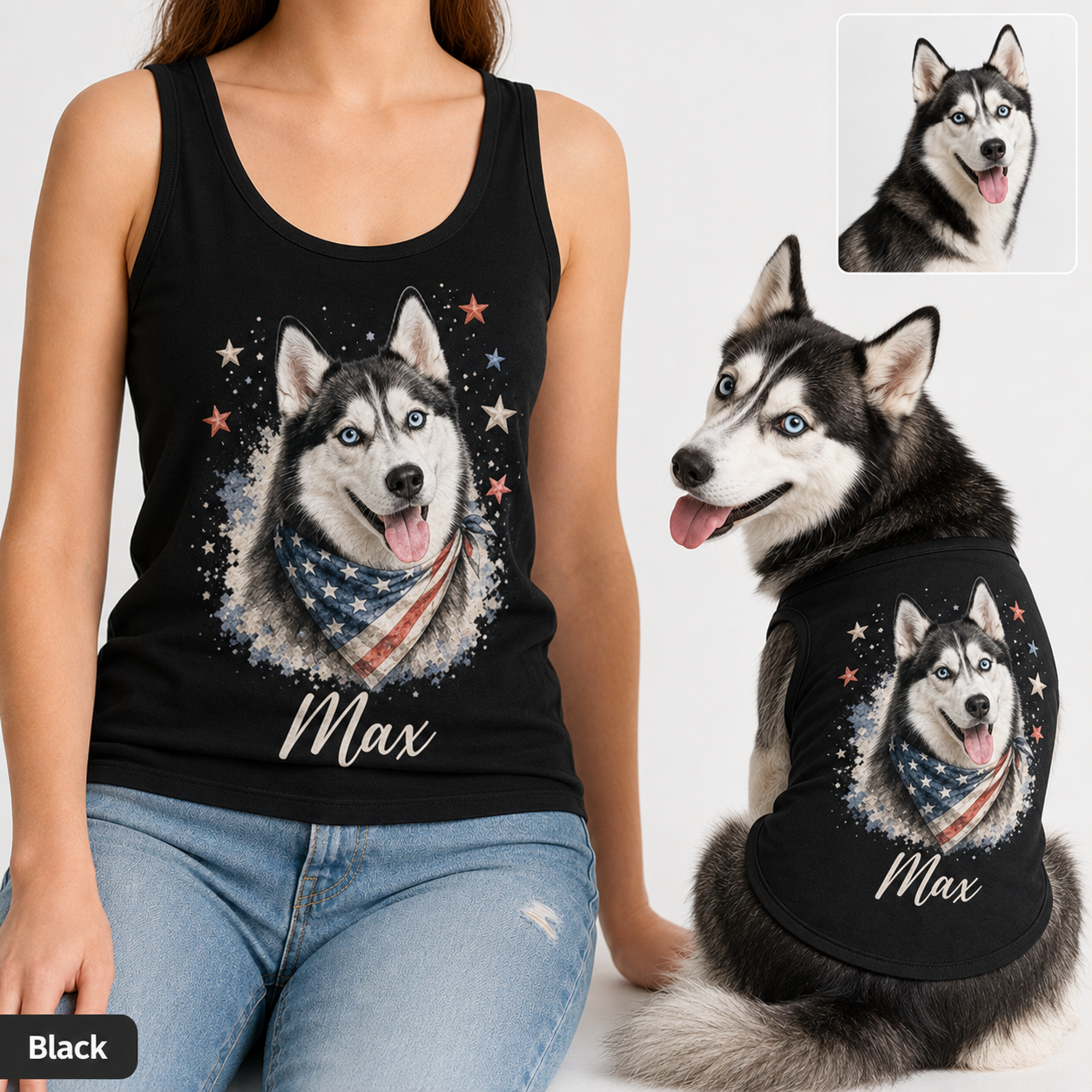 Custom Pet Photo Women’s Tank Top Set, Matching Dog Mom and Dog Outfit Gift THUC99