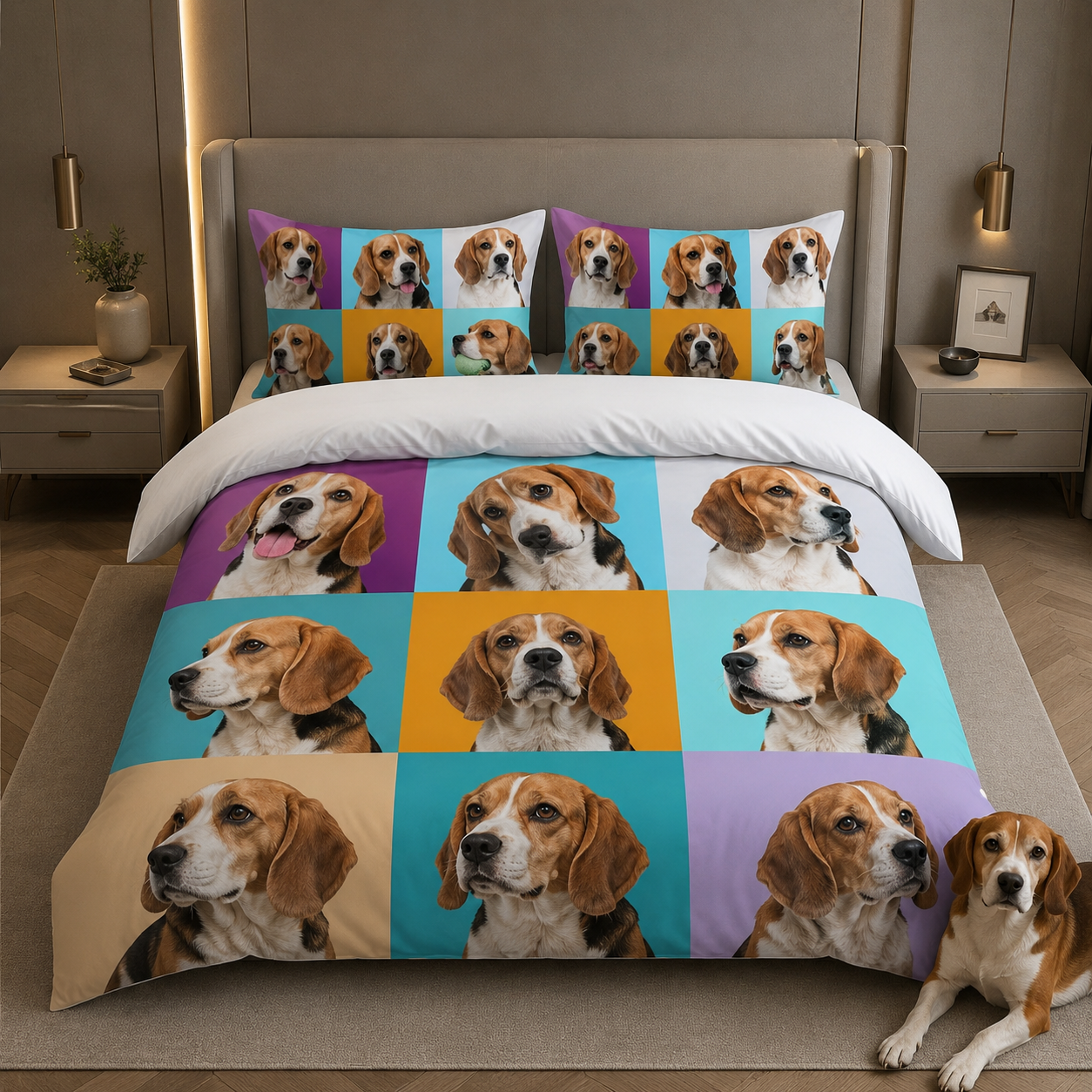 Personalized Pet Portrait Bedding Set, Custom Dog Photo Bed Sheet Set THUC99