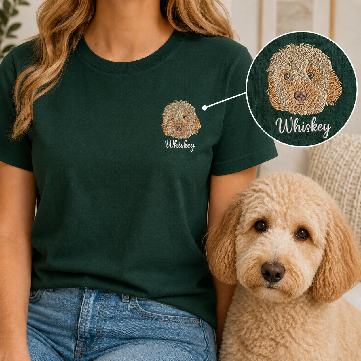 Custom Photo Dog Embroidery Shirt, Personalized Pet Lover T-Shirt, Dog Owner Gift THUC99