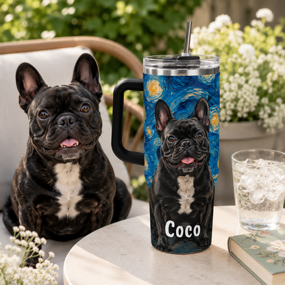 Custom Photo Dog Mom 40oz Tumbler – Personalized Pet Portrait Gift for Women and Dog Lovers THUC99