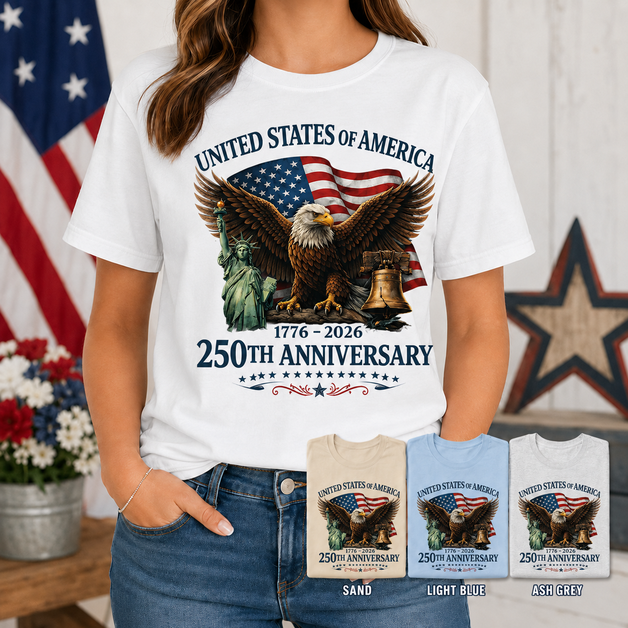 Patriotic USA Freedom Wash Shirt, America 250 Years Anniversary Tee THUC99