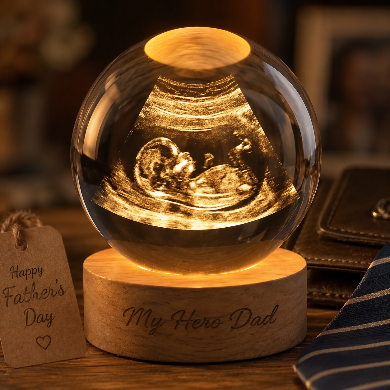 Custom Photo Baby Crystal Ball Night Light For Dad, Custom First Dad Photo Lamp Gift THUC99