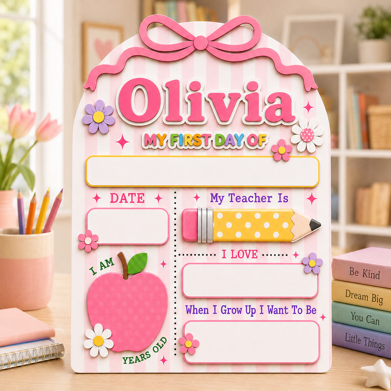 Custom Name School Sign for Kids, Acrylic Wood Back to School Board Gift For Boy And Girl THUC99