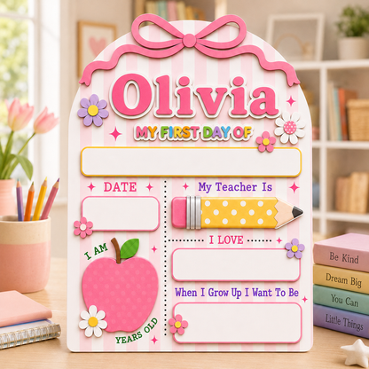 Custom Name School Sign for Kids, Acrylic Wood Back to School Board Gift For Boy And Girl THUC99