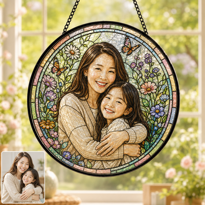 Personalized Mom Photo Stained Glass Suncatcher, Custom Mother’s Day Window Hanging Keepsake Decor THUC99