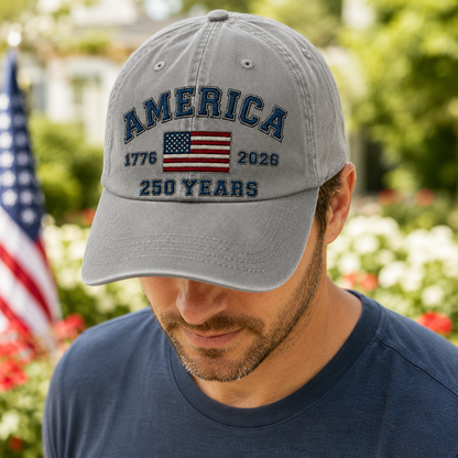 USA 250th Anniversary Embroidered Vintage Dad Hat Celebrating 250 Years of American Freedom THUC99