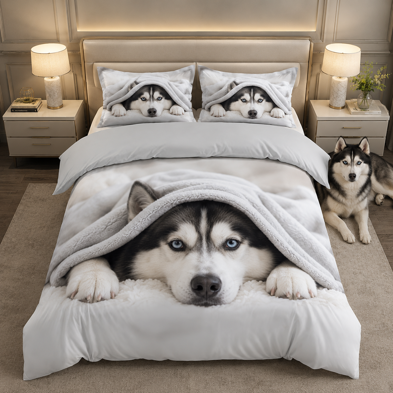 Custom Dog Portrait Bedding Set, Personalized Pet Photo Sheet And Pillowcase Set THUC99