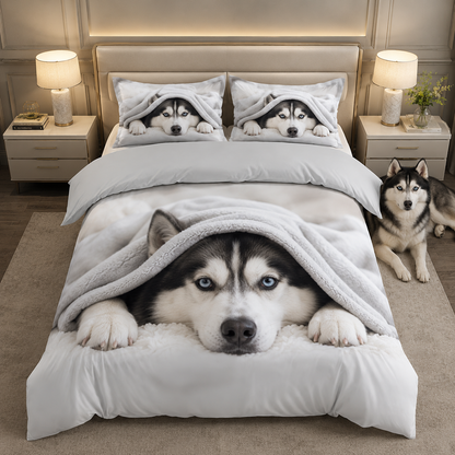 Custom Dog Portrait Bedding Set, Personalized Pet Photo Sheet And Pillowcase Set THUC99