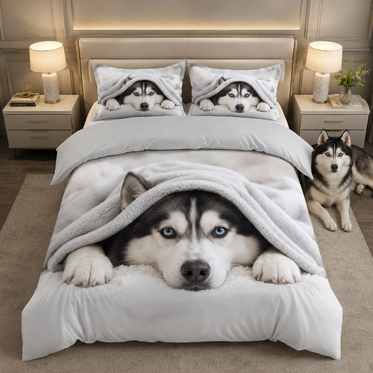 Custom Dog Portrait Bedding Set, Personalized Pet Photo Sheet And Pillowcase Set THUC99