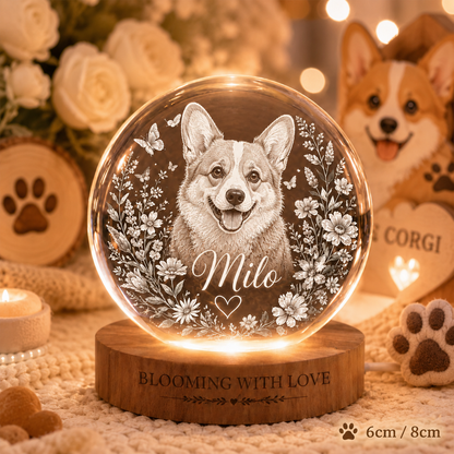 Personalized Dog Photo Crystal Lamp, Custom Pet Crystal Ball Night Light, Pet Loss Gift THUC99