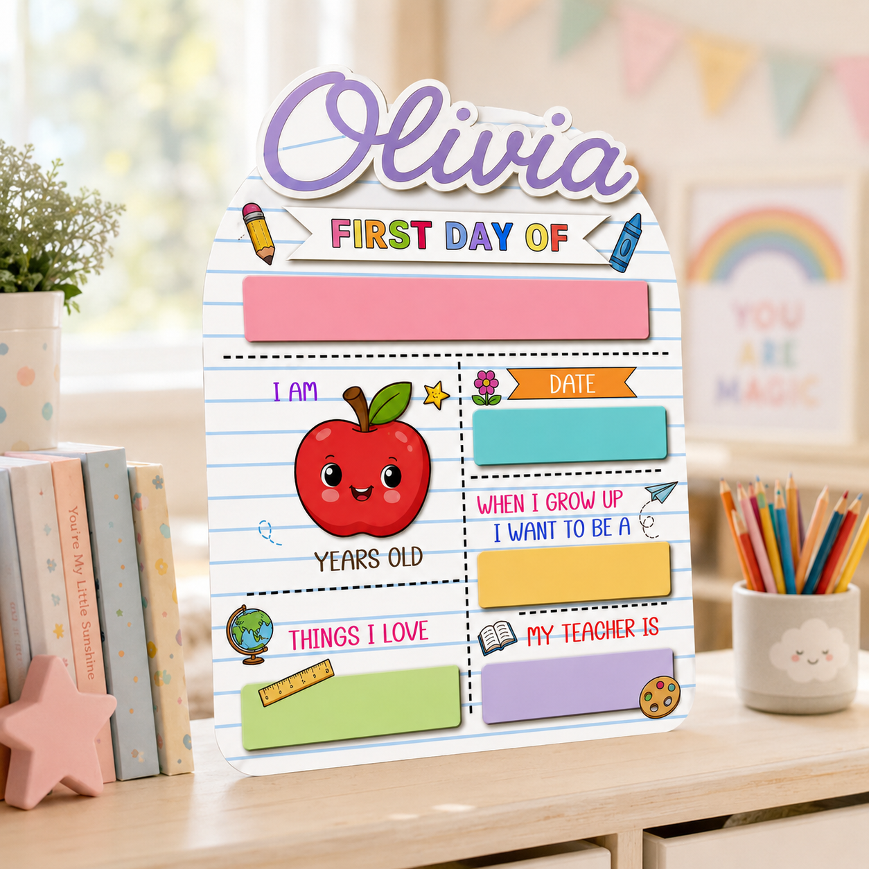 Personalized First Day of School Photo Sign, Custom Kids Board Gift For Kids THUC99