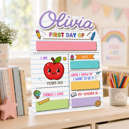 Personalized First Day of School Photo Sign, Custom Kids Board Gift For Kids THUC99
