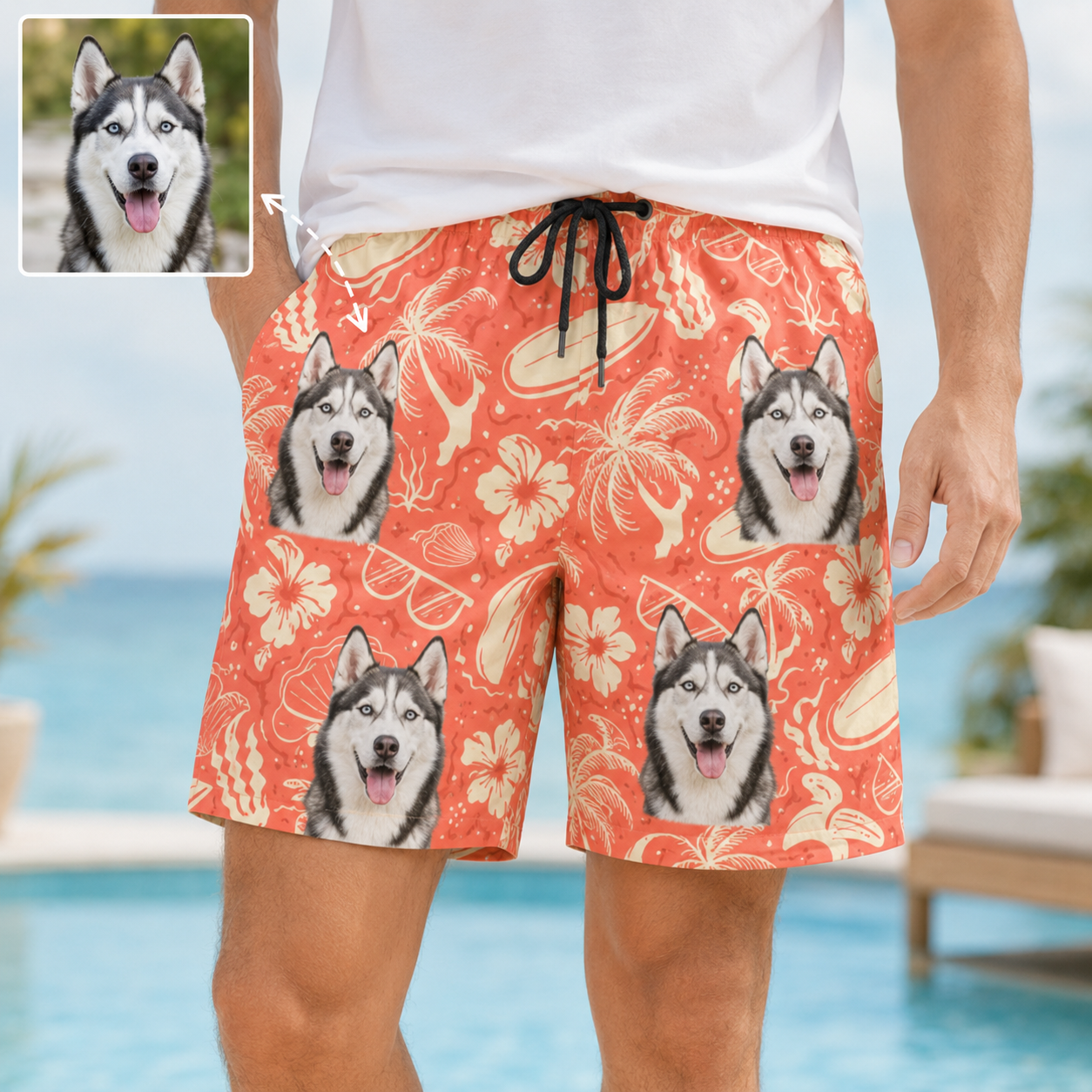 Personalized Dog Face Summer Shorts Custom Photo Beachwear for Vacation THUC99