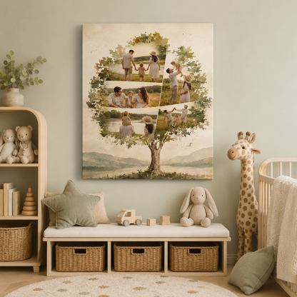Custom Photo Tree Family Canvas Wall Art - Custom Gift For Dad TOM99