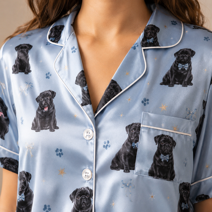 Personalized Puppy Photo Satin Sleepwear Set Cute Custom Pajamas for Dog Mom THUC99