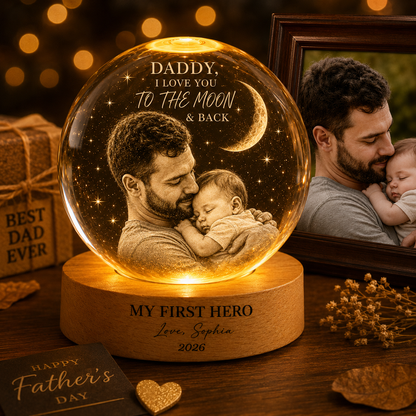 Custom Photo Crystal Ball Lamp For Dad, Father’s Day Gift From Daughter Son THUC99