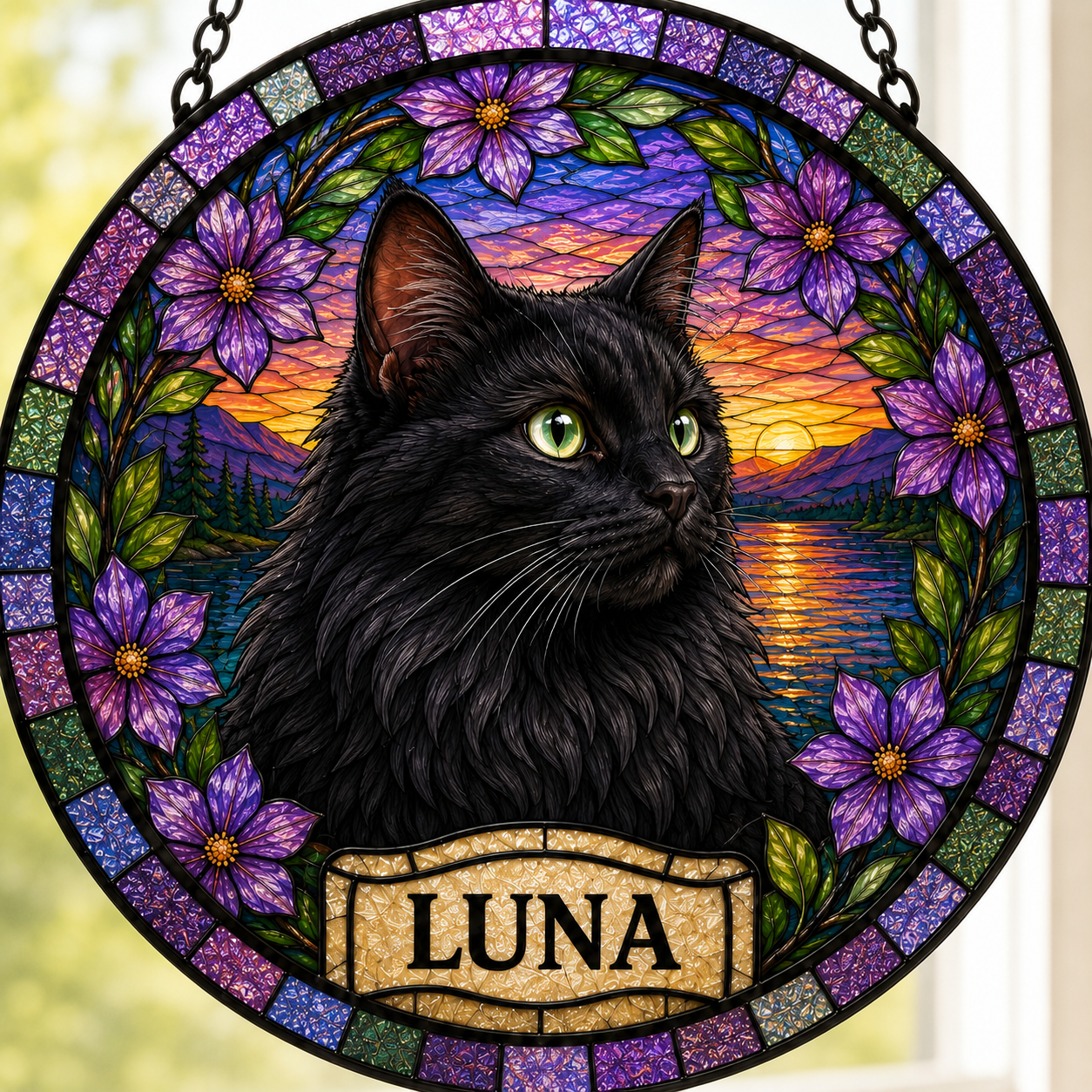 Custom Photo Cat Stained Glass Suncatcher Gift – Personalized Pet Portrait Window Decor | Cat Lover Memorial THUC99