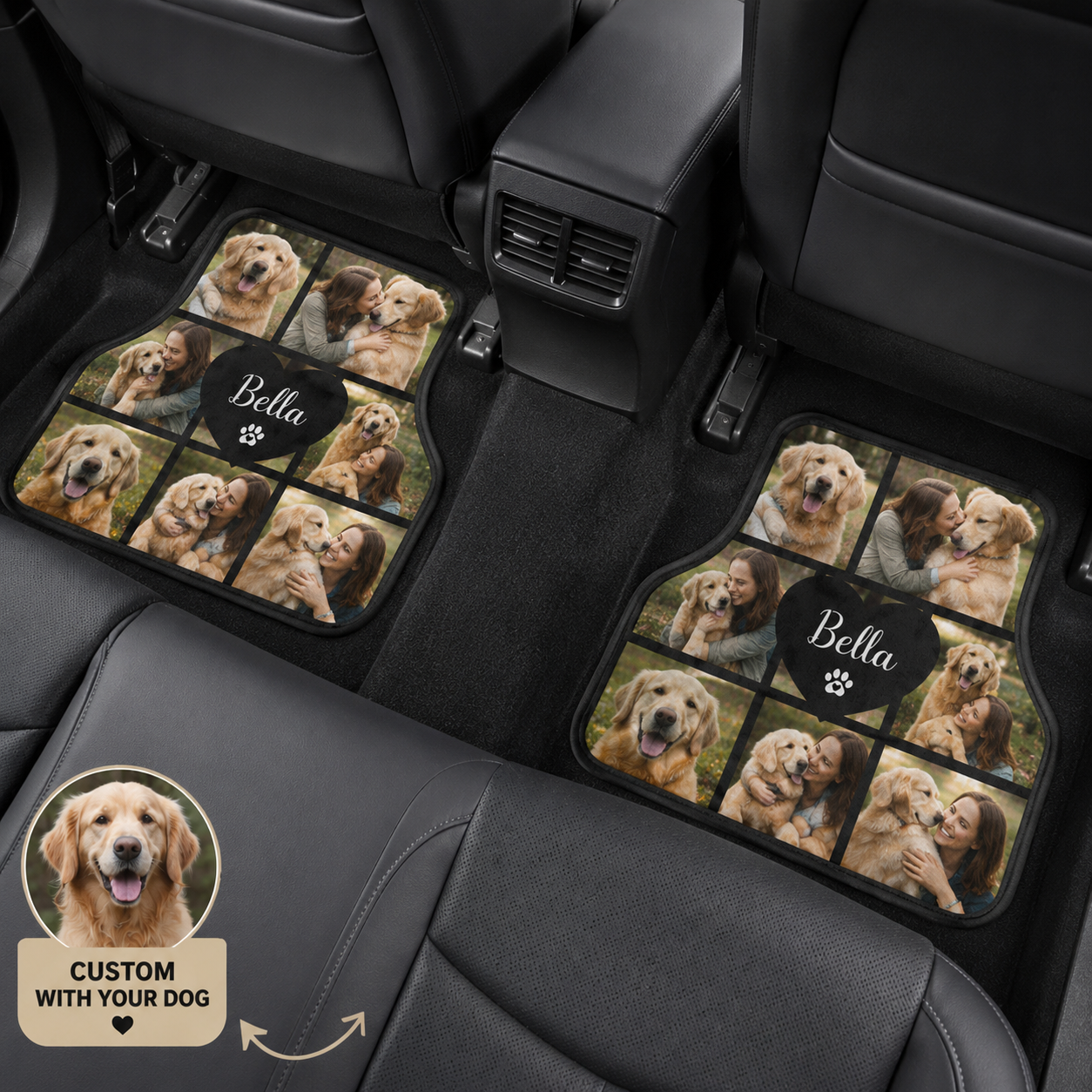 Custom Dog Photo Car Mats Set, Personalized Pet Floor Mats, Car Interior Gift THUC99