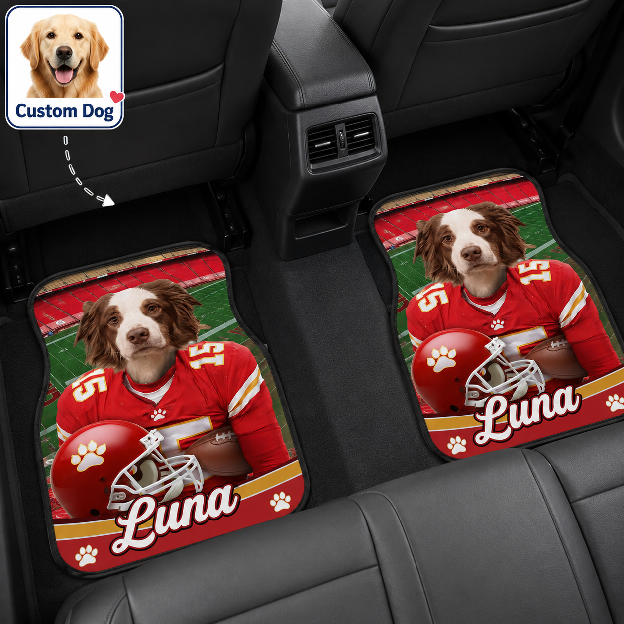 Custom Dog Face Auto Floor Mats, Personalized Football Pet Car Accessories Gift THUC99