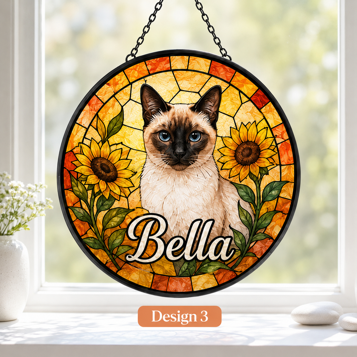Custom Photo Cat Stained Glass Suncatcher – Personalized Pet Lover Window Decor THUC99