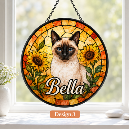 Custom Photo Cat Stained Glass Suncatcher – Personalized Pet Lover Window Decor THUC99