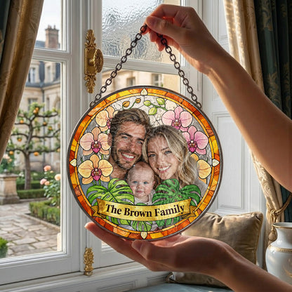 Custom Photo Family Photo Suncatcher – Personalized Stained Glass Window Hanging For Mom Gift THUC99