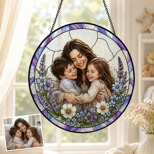 Custom Family Portrait Stained Glass Suncatcher, Personalized Photo Window Hanging Gift for Mom THUC99