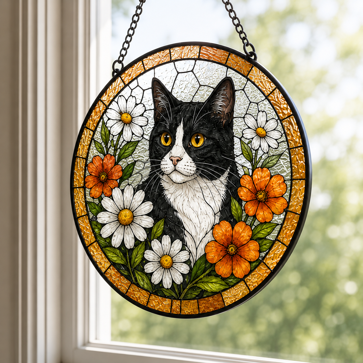 Custom Photo Pet Cat Glass Suncatcher – Personalized Cat Lover Gift | Memorial Window Hanging THUC99
