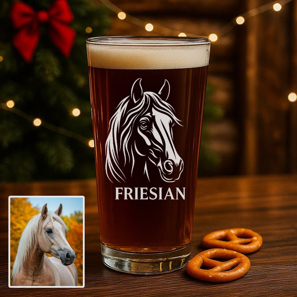 Custom Photo Horse Farm Beer Glass – Personalized Pint Glass Gift for Horse Lovers THUC99H01
