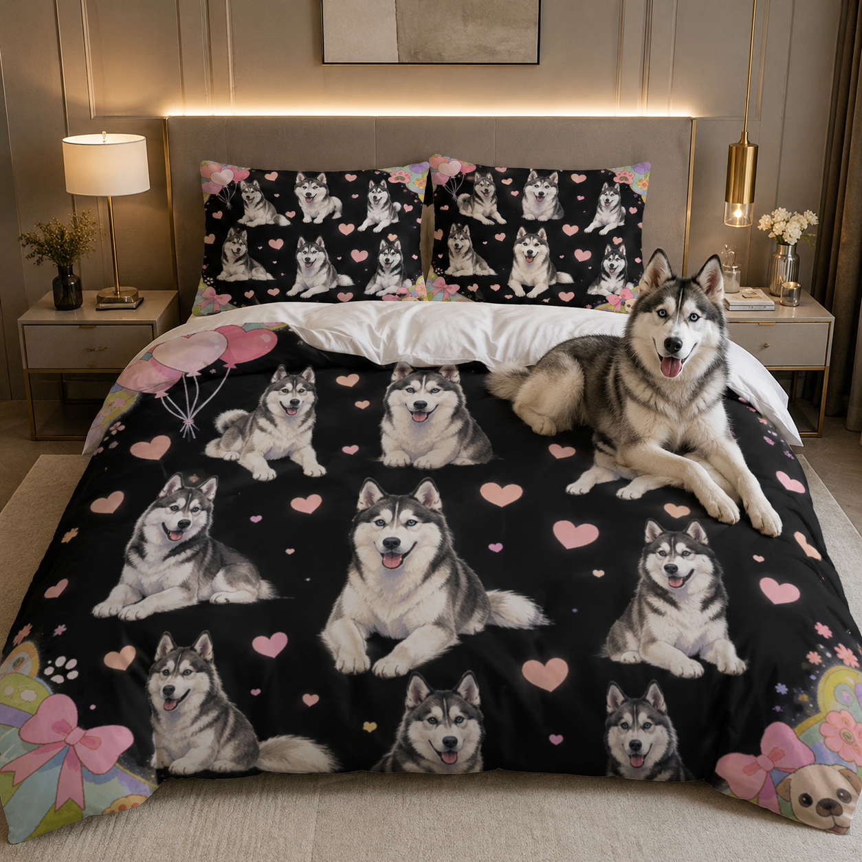Personalized Pet Bedding Set, Custom Dog Photo Sheet Or Duvet Cover THUC99